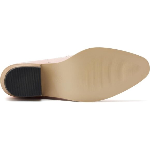 Women Faux Leather Pink Rhinestones Embroidered Chunky Heel Knee High Boot - Picture 7 of 7